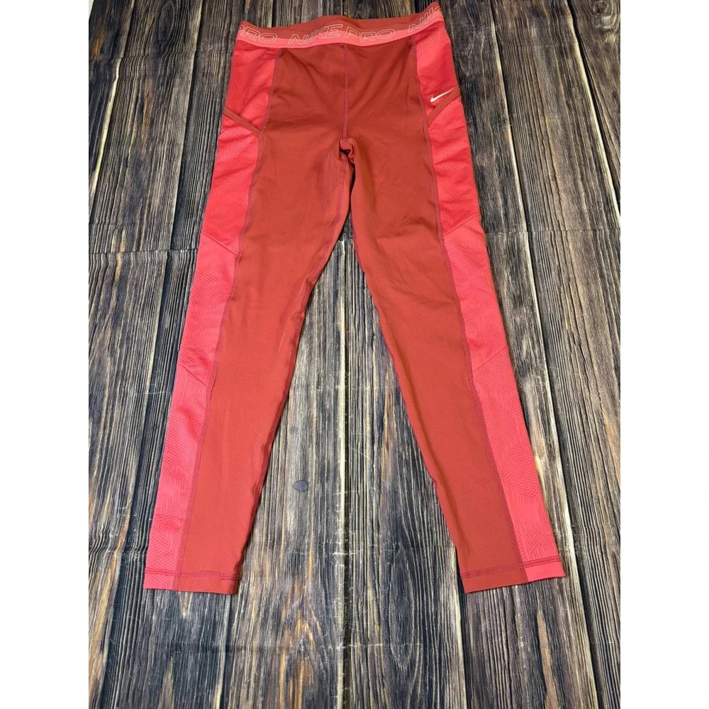 Nike Pro Dri-FIT High Waisted Leggings Womens M Red Rust Crop DX0063-655